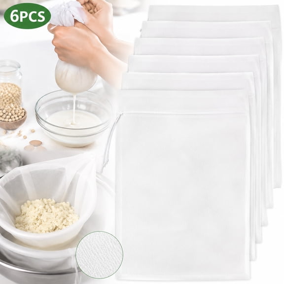 Deally 6 Pcs Nut Milk Bag 12 x 8 Inch Yogurt Strainer 200 Mesh Cheese Cloth Bag for Straining Reusable Fine Mesh Strainer for Filtering Yogurt Juice Coffee Tofu Tea Cheese