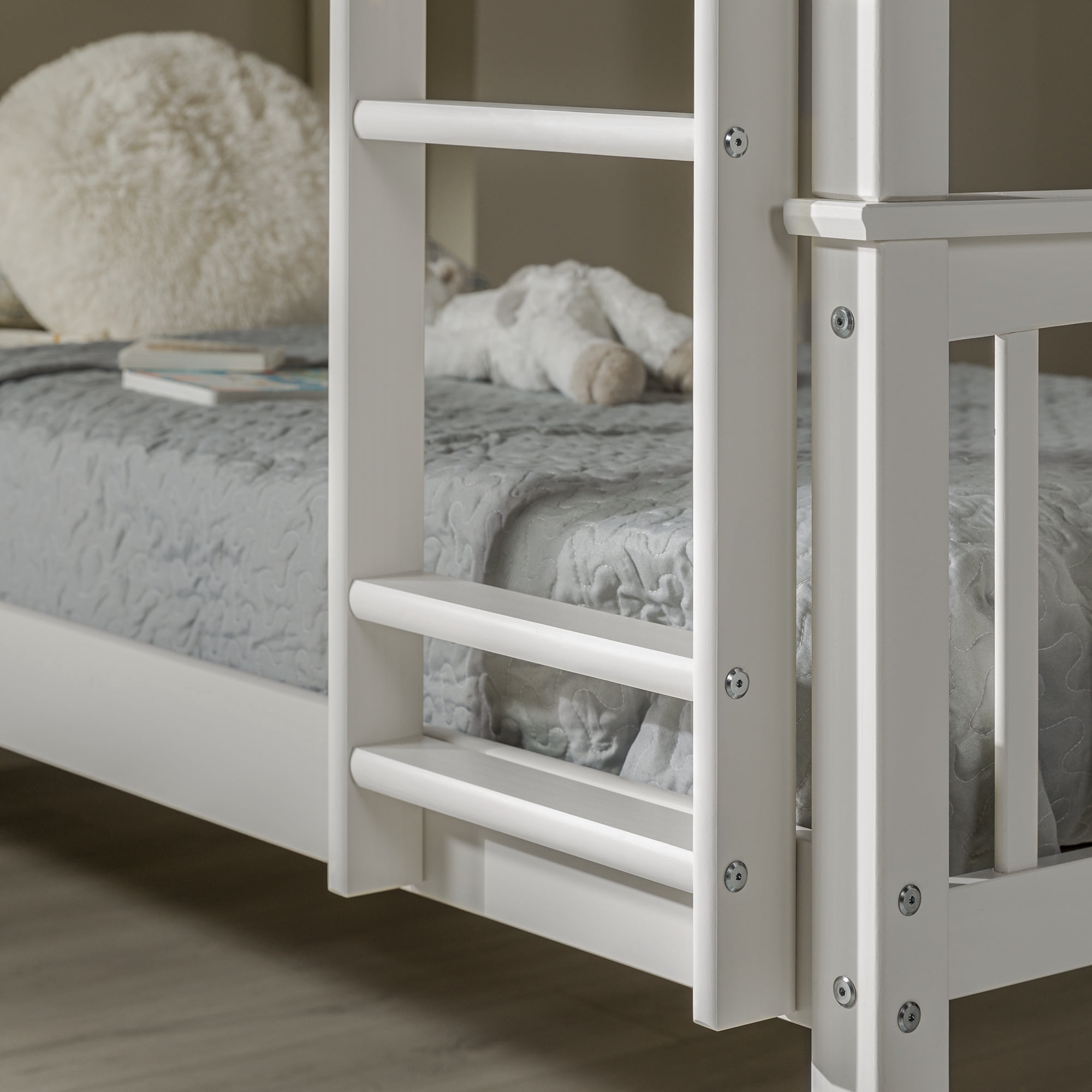 Walker Edison Solid Wood Twin Over Twin Mission Design Bunk Bed - White