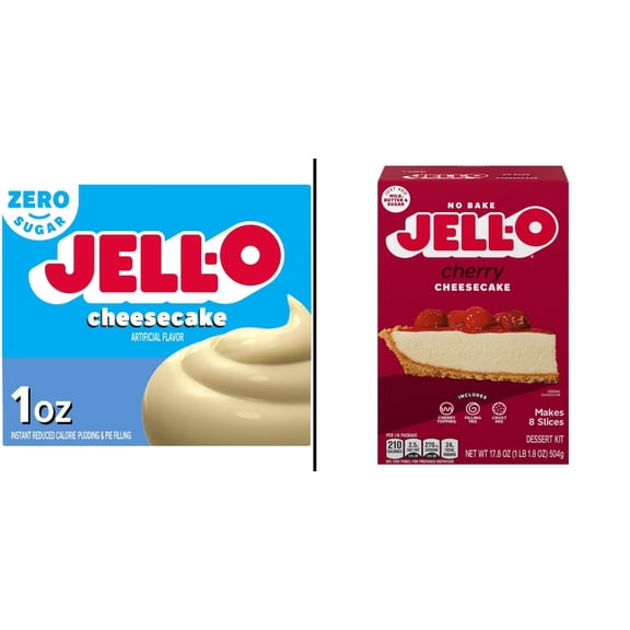 Jell-O Zero Sugar Cheesecake 1 oz & Jell-O No Bake Cherry Cheesecake Dessert 17.8 oz