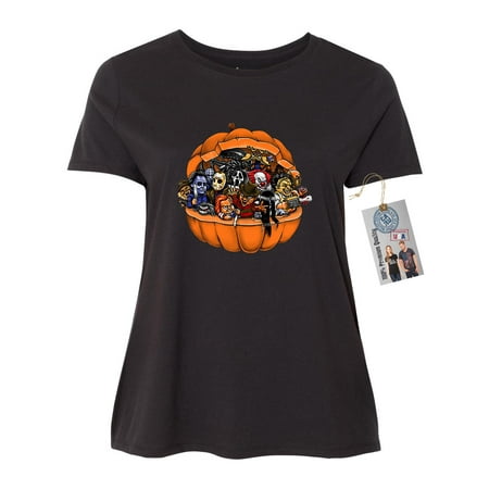 Pumpkin Halloween Scary Characters Plus Size Womens Short Sleeve T-Shirt Top