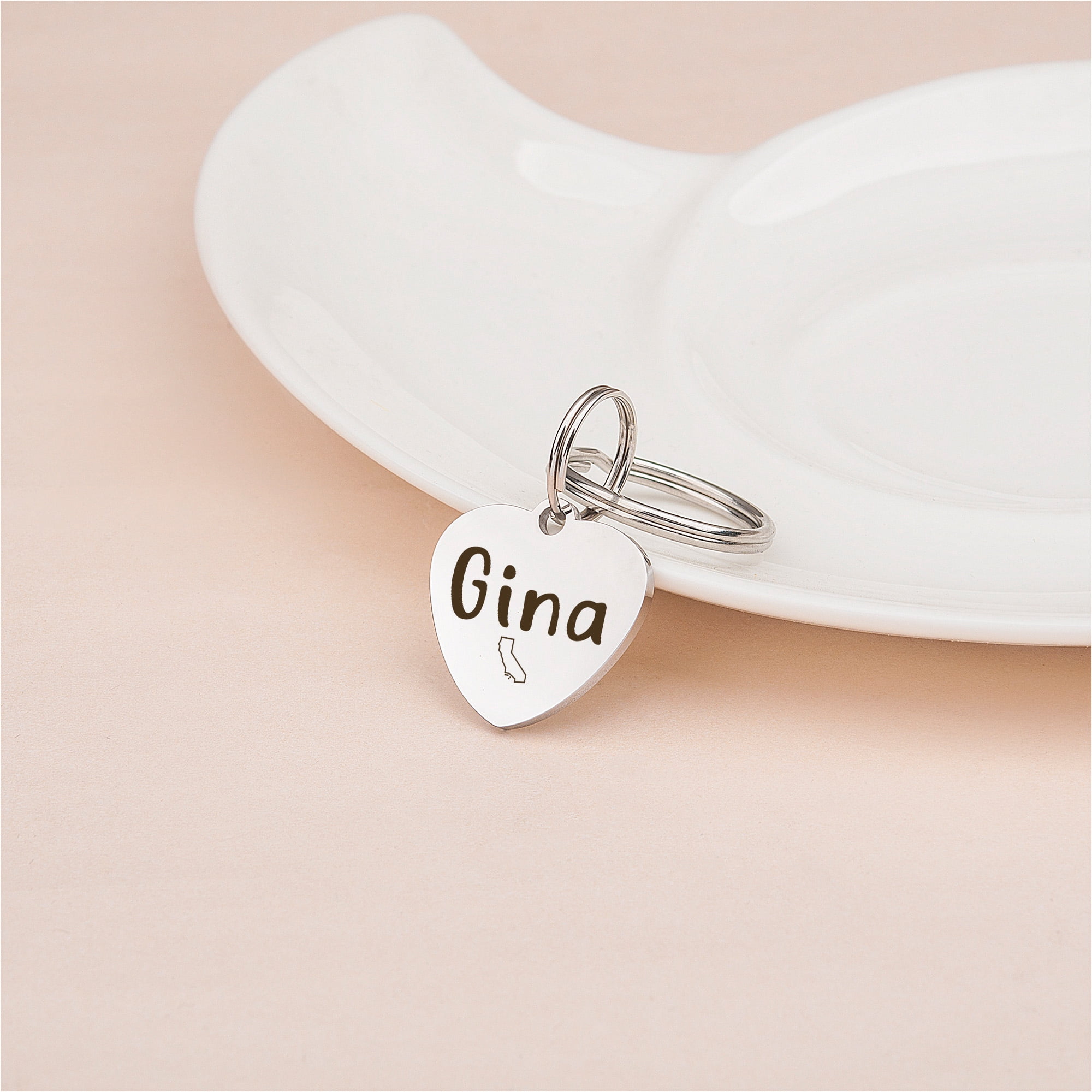 Anavia Stainless Steel Double Sided Heart Name - State Icon - Phone Engraved Dog & Cat ID Tag, Silver, S