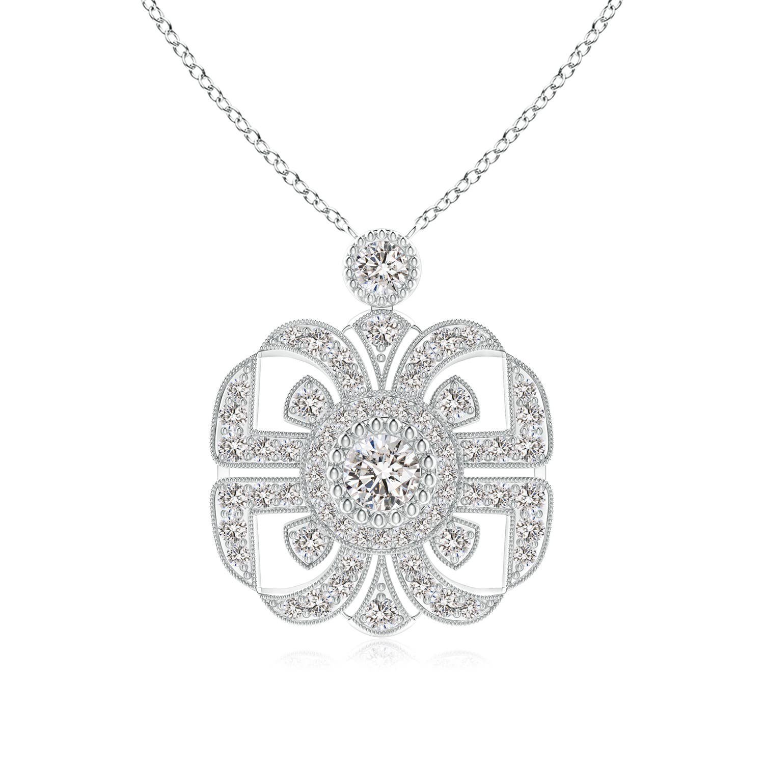 ANGARA Natural Diamond Fashion Pendant in 14K White Gold for Women (Size-3.8mm| Color-I-J| Clarity-I1-I2) | April Birthstone, Anniversary, Jewelry Gift for Women | Natural Diamond Necklace