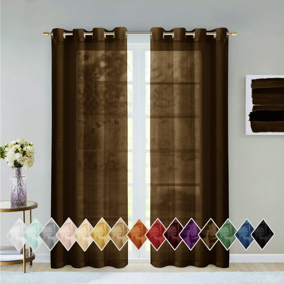 Dainty Home Malibu Textured Semi-Sheer Grommet Top Curtain Panel Pair, 108" x 84" In Chocolate