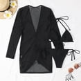 thumbnail image 6 of JGGSPWM Slim Fit Swimsuit for Women Solid Bikini V Neck Long Sleeve Shirred Cover Up Swimwear 3 Pieces Bathing Suit Halter Neck Monokini Tankini Black XL, 6 of 6