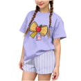 thumbnail image 2 of LvhaoGJOB Little Kids Girls T-Shirt and Shorts Outfit Set, Beige - large yellow bow graphic, notebook print with pink bow, 2 of 6