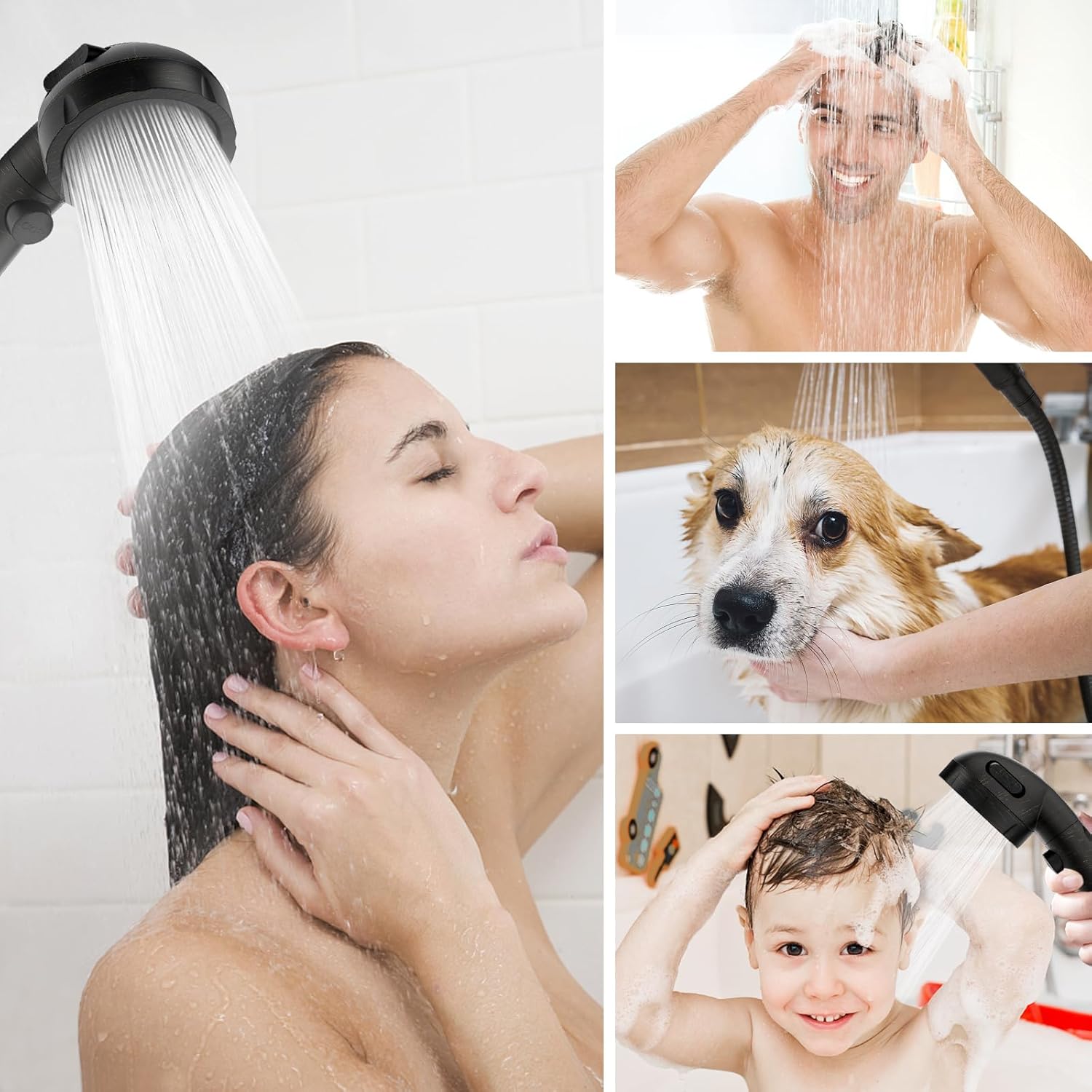 High Pressure Shower Head with Pause Button, 3 Spray Modes Shower Head for RV Camper, Water Saving On Off Shower, Handheld Shower Head with Hose and Holder (Oil-Rubbed Bronze)