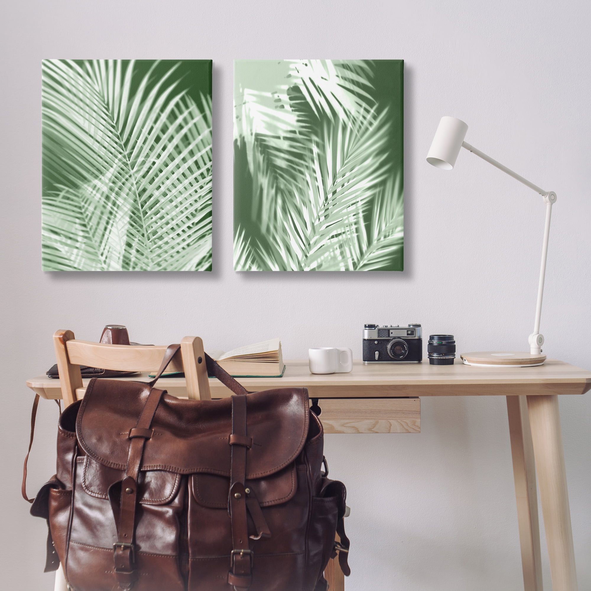 Stupell Industries Blurred Green Palm Fronds Plants & Flowers Painting Wrapped Canvas Art Print Wall Art, 24 x 30, Set of 2