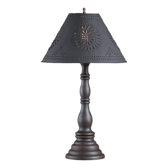 Irvins Country Tinware Davenport Lamp in Americana Black with Shade