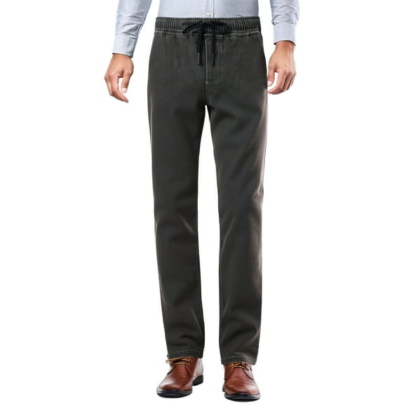 Luwomo Casual Jeans for Mens Winter and Fall Lined and Thickened Style Long Straight Leg High Waist Streetwear Denim Pants Grey,29
