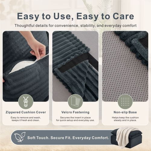 Upholstered Modular Square Compression Ottoman, 30.7" Square x 15.7" H, 3-in-1 Footrest, Seat & Side Table, Grey