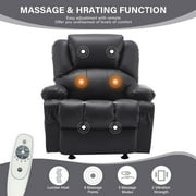 JONPONY Manual Recliner Chair with Heat Therapy and Massage Function, Heavy Duty Reclining Mechanism Massage Chair, Elderly Single Rocker Sofa with Cup Holders for Bedroom Home Theater,Black