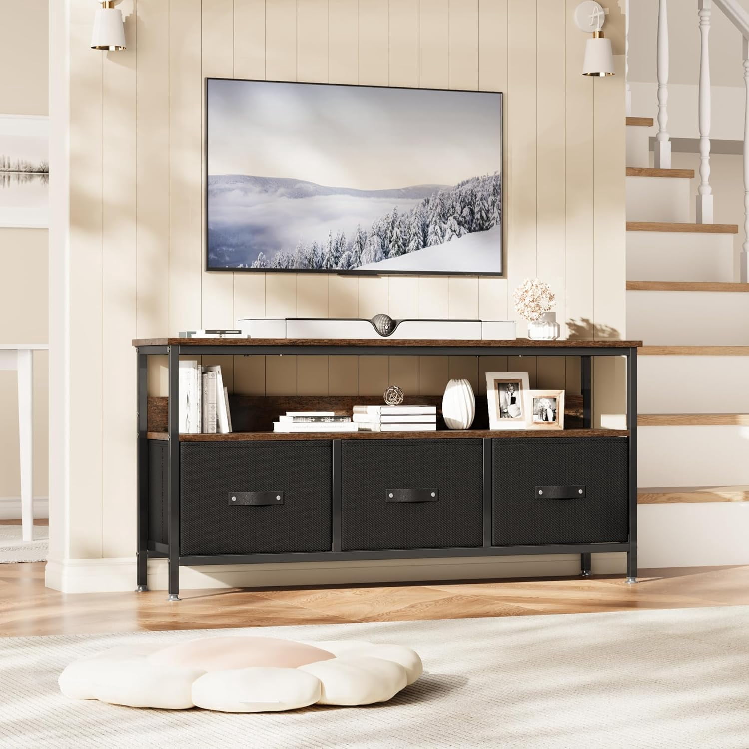 Acekid Dresser TV Stand - 55 Inch Entertainment Center with Storage, Modern TV Console Table with Drawers & Shelves for Bedroom/Living Room, Brown