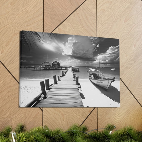 Boat on Lake, Beach, & Ocean Art on a Canvas Frame for Bathroom, Office, Living Room Wall Decor Wall Art Custom Portrait Art