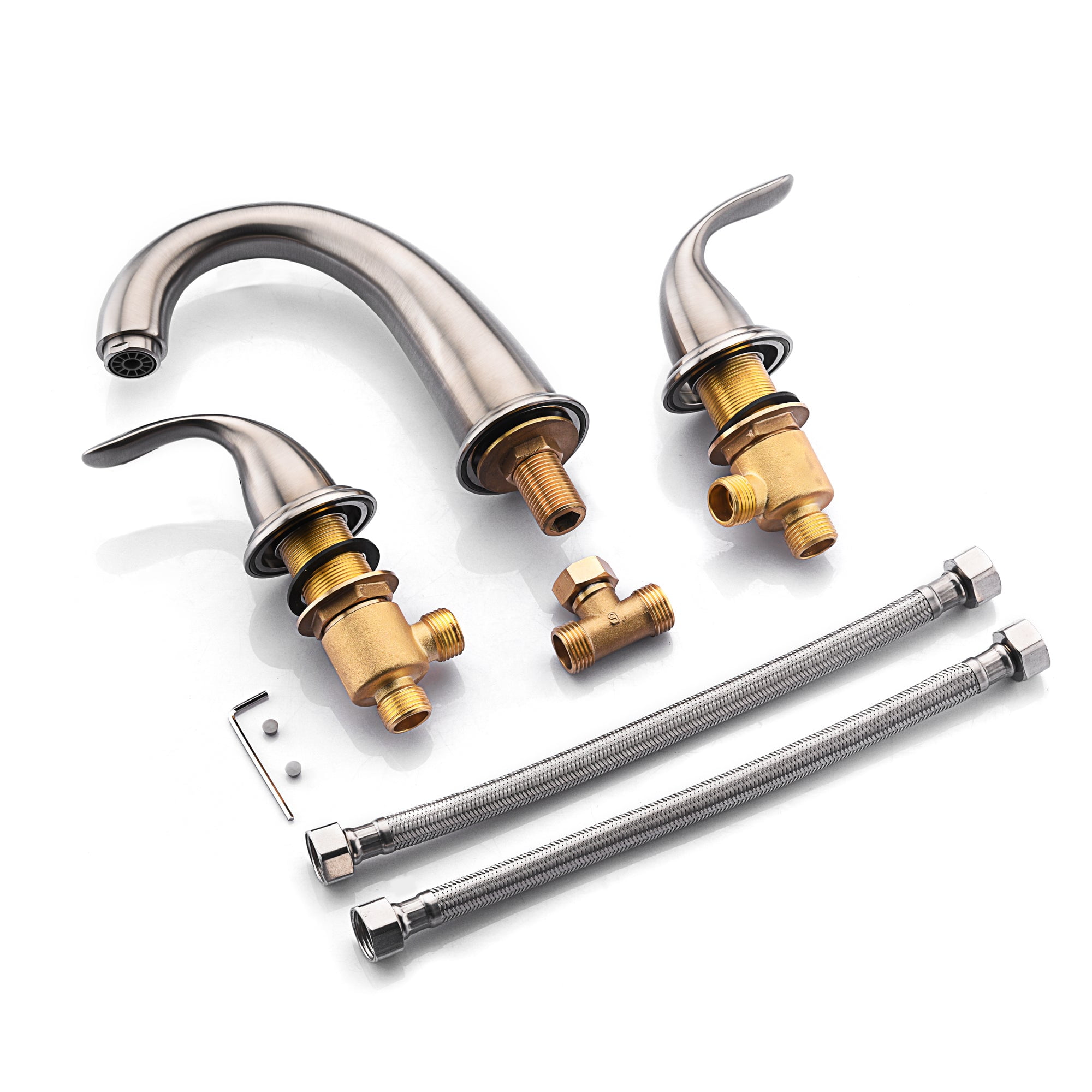 Sumerain S2142NS Brushed Nickel Tub Faucet 2 Handle,Deck Mount 3 Hole Bathtub Faucet Brass Roman Tub Faucet,High Flow