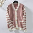 thumbnail image 6 of Ftwytp Sweaters for Women Clearance Fall Fashionable Striped Printing Contrasting Color Buttons Outwear Coats Knit Loose Fit Cardigan with Pockets, 6 of 7