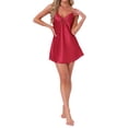 thumbnail image 2 of INSPIRE CHIC Womens Satin Nightgown Lace Trim Sleep Dress Silky See Through Chemise V Neck Lingure L Red, 2 of 6