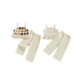 thumbnail image 2 of BemeyourBBs Vintage Toddler Baby Girls Summer 2 Piece Outfits Crocheted Flowers Fruit Ruffled Camisole Spaghetti Strap Tank Cami Top and Elastic Wide Leg Pants Set, 2 of 9
