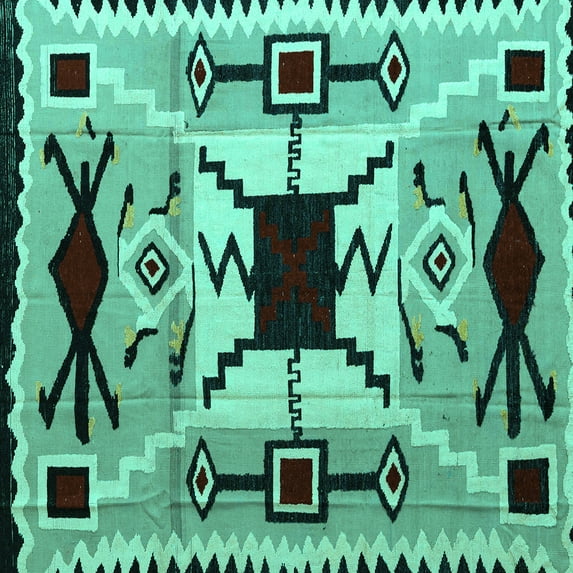 Ahgly Company Machine Washable Indoor Square Southwestern Turquoise Blue Country Area Rugs, 8' Square