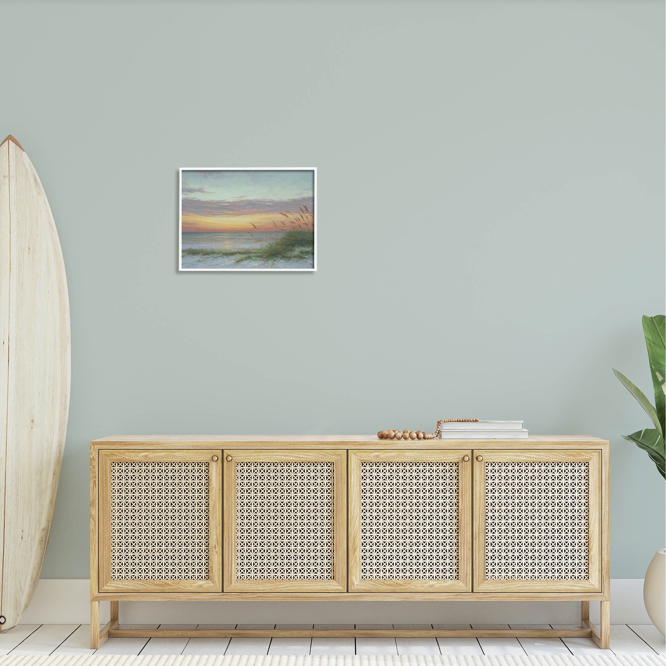 Coastal Beach Summer Sunset Landscape Painting White Framed Art Print Wall Art