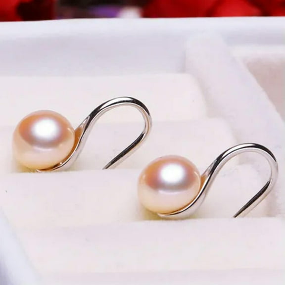K-KED Elegant 925 Sterling Silver 9-10mm Freshwater Pearl Drop Hook Earrings Gift-Pink