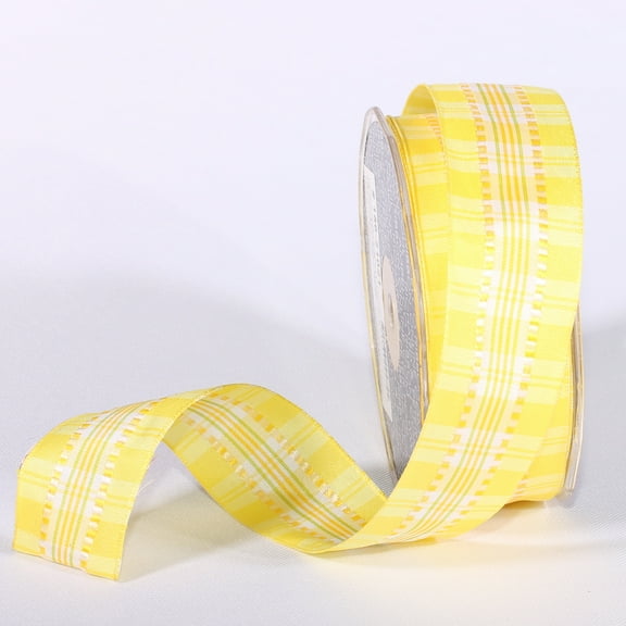 The Ribbon People Yellow and White Summer Plaid Wired Craft Ribbon 1.5" x 27 Yards