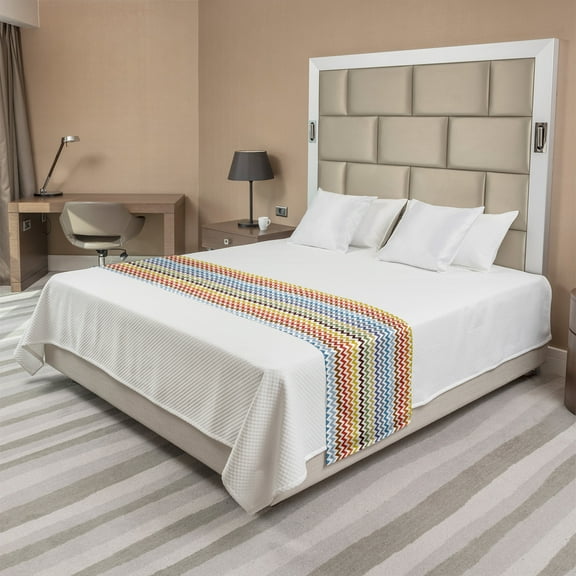 Chevron Bed Runner, Chevron Pattern Easter Day Inspired Zigzag Colorful Design Retro Style Illustration, Decorative Bedding Scarf for Hotels Homes and Guestrooms, Queen, Multicolor, by Ambesonne