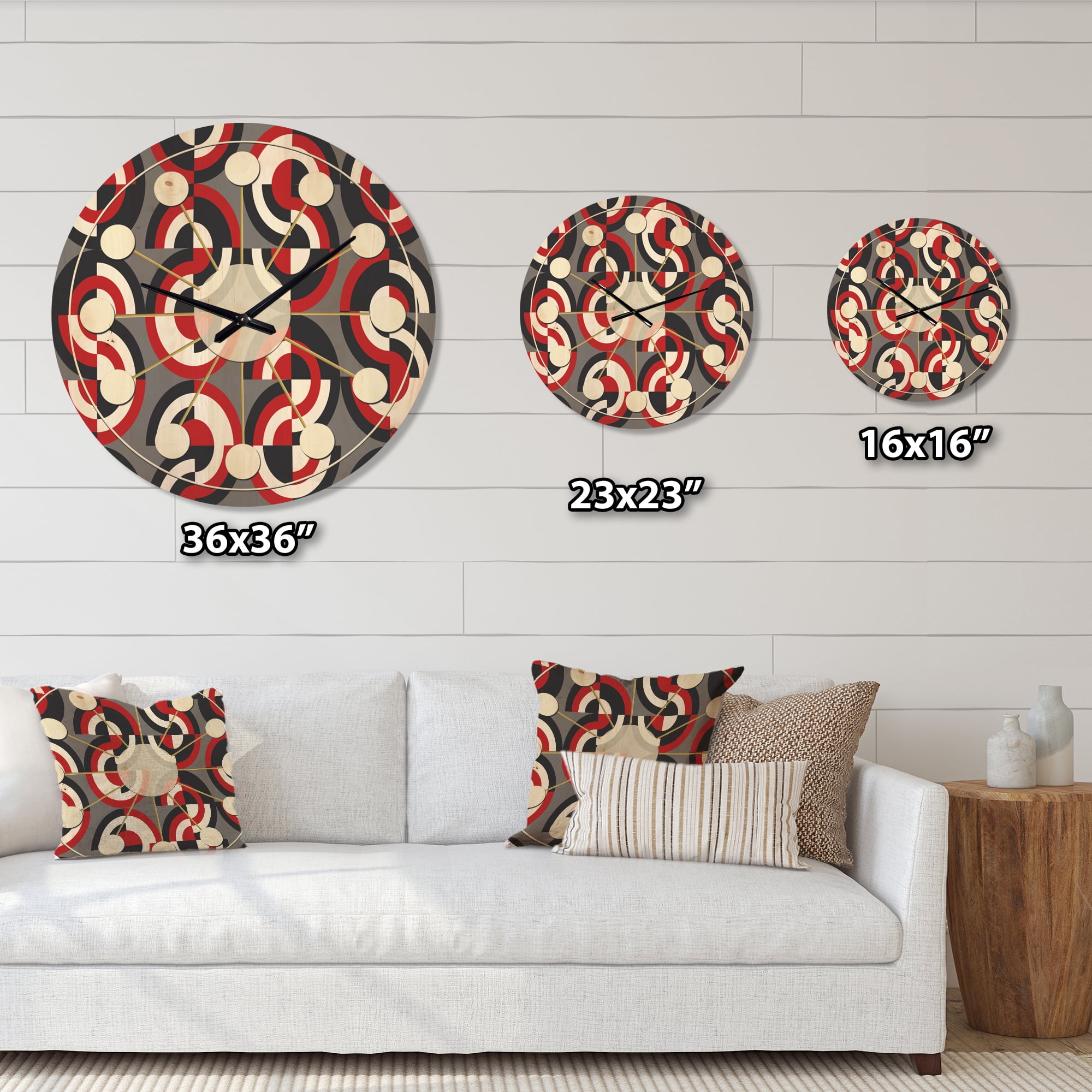 Designart 'Circular Retro Pattern Geometrical' Mid-Century Modern Wood Wall Clock