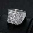 thumbnail image 2 of HIJONES Men's Stainless Steel Single Stone Micro Pave CZ Square Rings Crystal Wedding Finger Band Silver Size 8, 2 of 5