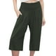 thumbnail image 1 of Pantalones capri casuales con cintura elástica y efecto lino para mujer - Pantalones deportivos de color liso con tejido crepé lavado para un uso diario cómodo, 1 of 5