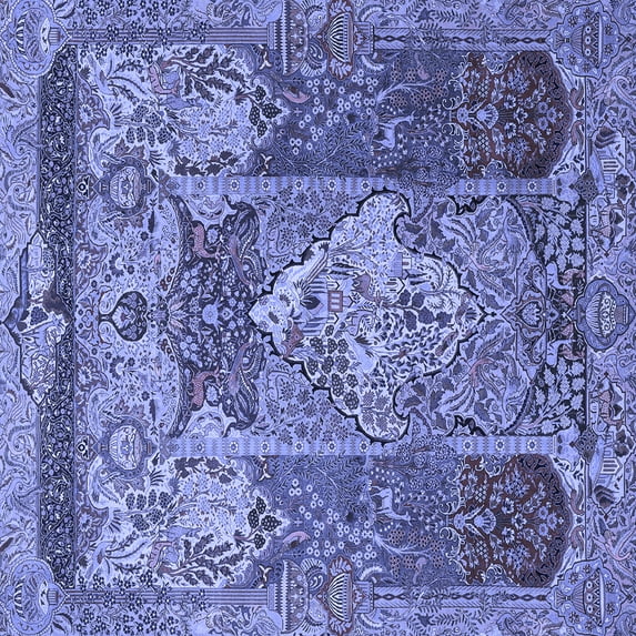 Ahgly Company Machine Washable Indoor Square Persian Blue Traditional Area Rugs, 4' Square