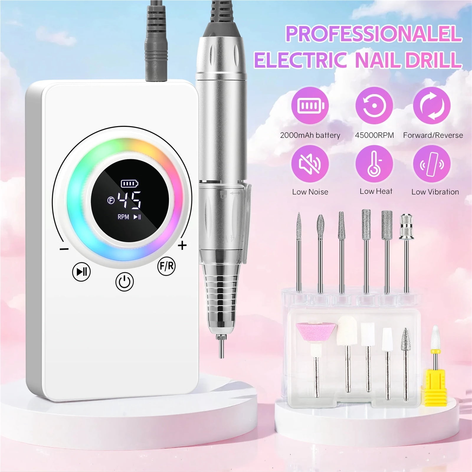 45000RPM Nail Drill Machine Nail Polisher USB Charging Electric Manicure Sander Low Noise Nail Salon Tools