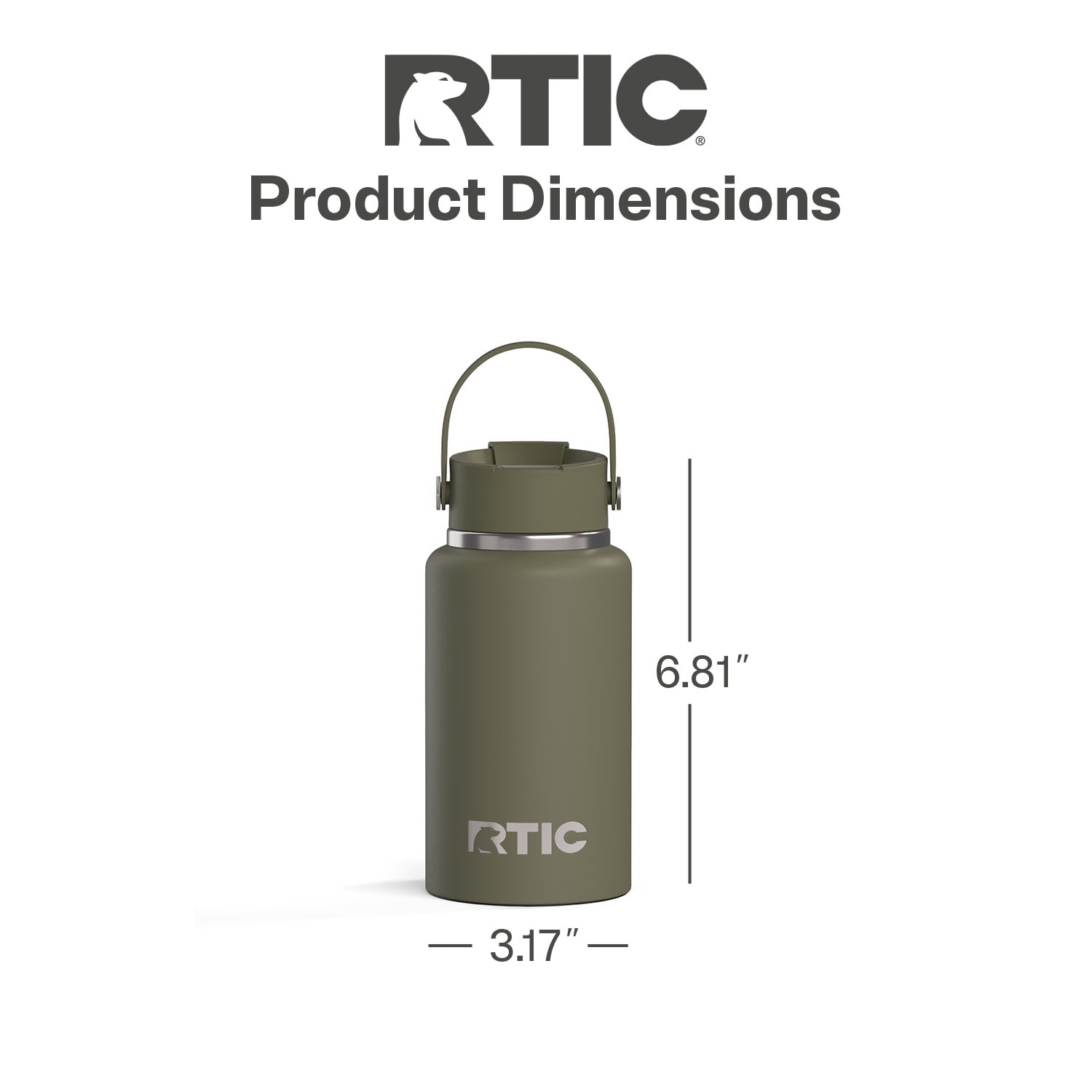 RTIC 16 oz Ceramic Lined Insulated Outback Water Bottle, Leak Resistant, Olive
