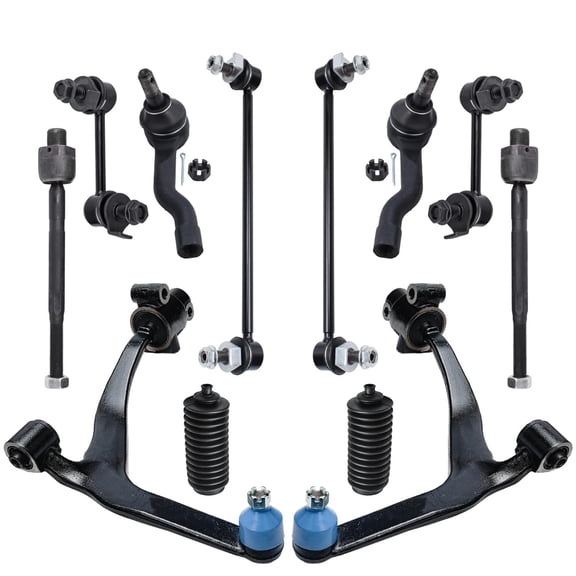 Detroit Axle - Front 12pc Suspension Kit for 2003-2008 Infiniti Fx35 Fx45 2003 2004 2005 2006 2007 2008, 2 Lower Control Arms w/Ball Joints 4 Tie Rods 4 Front and Rear Sway Bars 2 Boots Replacement