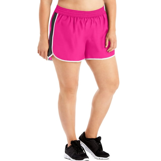 Just My Size Womens Active Woven Run Shorts, 5X, Vivid Fuchsia/White Binding