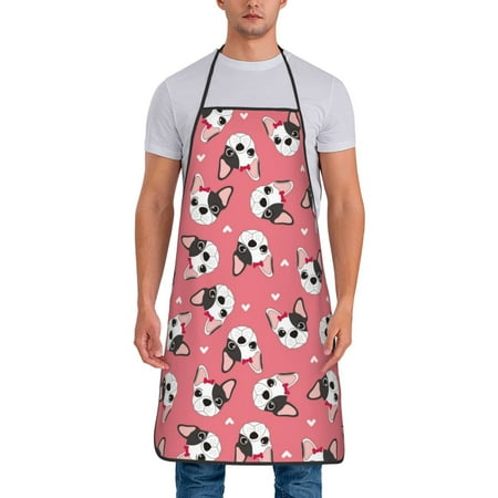 

Aprons for Men Women - French Bulldog Cute Pink Cooking Kitchen Apron Chef Apron Waterproof Apron for Painting Pottery Baking BBQ Gardening Salon Gift For women Men