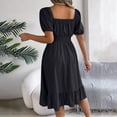 thumbnail image 4 of Square Neck Ruffle Hem Dress for Women Cute Short Puff Sleeve Dresses Casual Ruffle Shirred Flowy Party Dress, 4 of 9