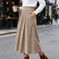 thumbnail image 3 of yillto Womens Corduroy Skirts Pleated High Waist Flowy Loose Fall Winter Long Skirt with Pockets S-XXXL, 3 of 7