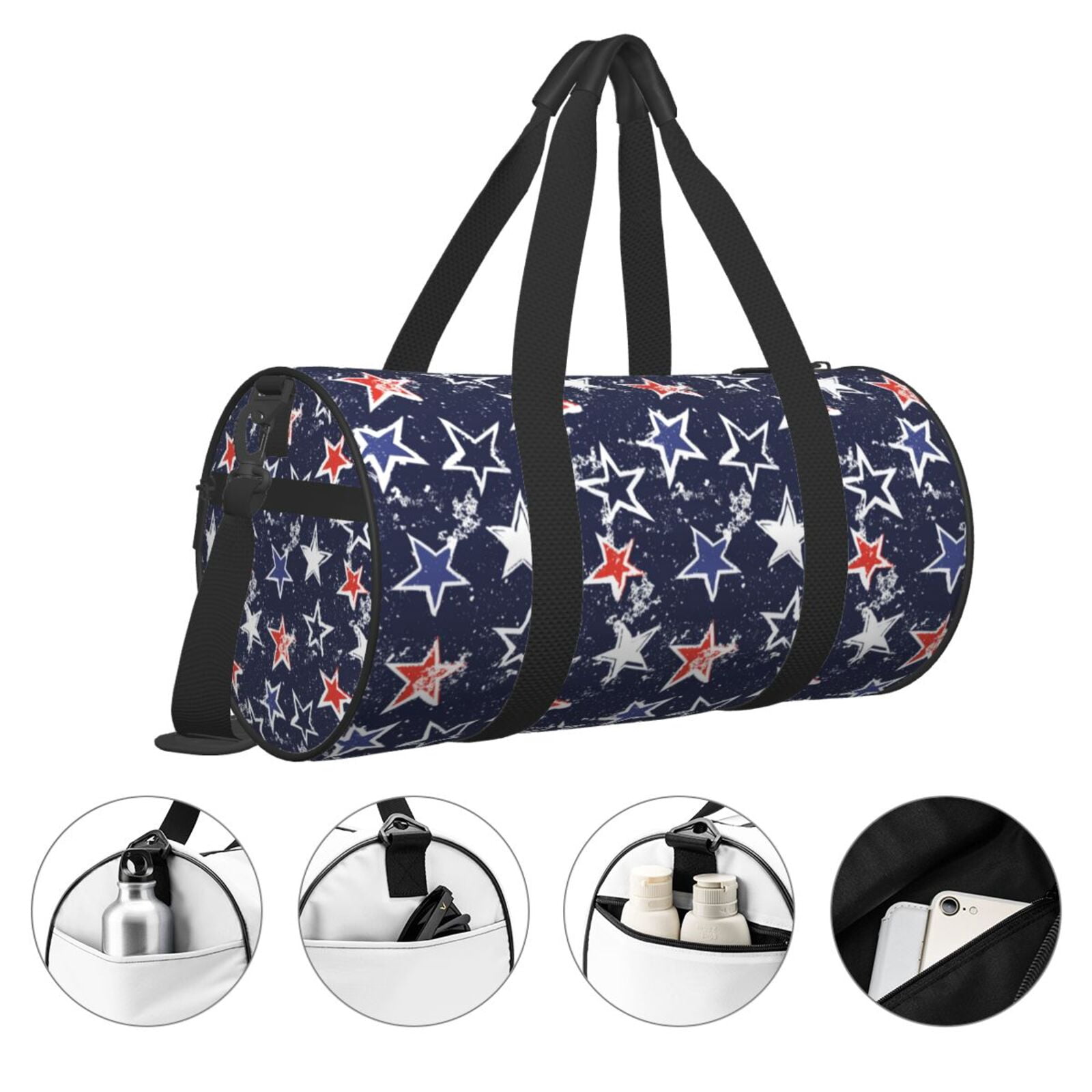 Vsdgher USA Stars 45L Foldable Duffel Bag, Sports Gym Bag,Overnight Bag, Portable Weekender Bag for Airplanes