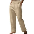 thumbnail image 2 of Pantalones largos para hombre, de color liso, informales, a la moda, con cordón, botones, ventilados, holgados, rectos, de poliéster., 2 of 9
