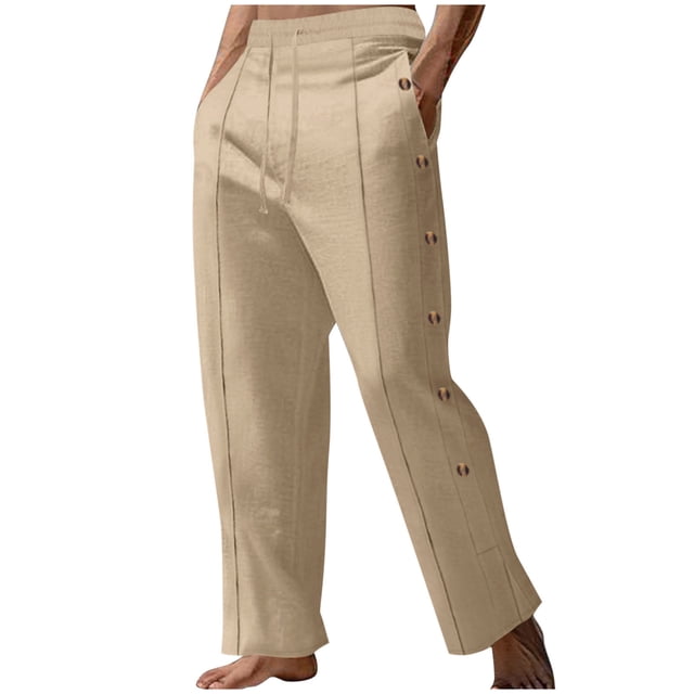Khaki Pants for Man Fall Summer Spandex Loose Fit Casual Ruched Paperbag Straight Leg Basic Long Leg Pants Mens Button 2025 Clothes Country Concert Y2K XL