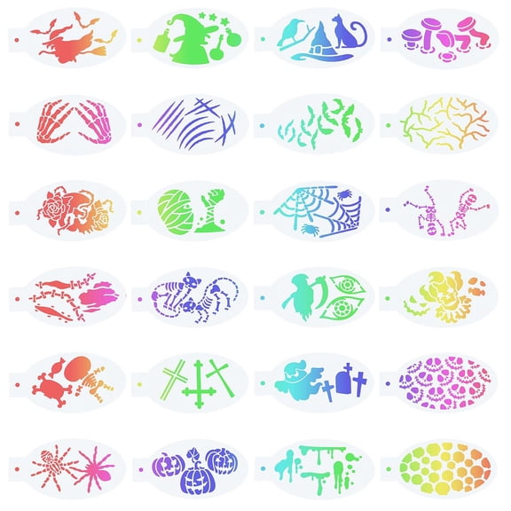 Plastic Face Paint Stencils Body Facial Painting Tattoo Painting Templates for School Home Party Themed Pattern 7.5x14x0.01cm 24Pcs/set