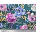 thumbnail image 2 of Soimoi Blue Poly Georgette Fabric Leaves & Floral Decor Fabric Printed BTY 42 Inch Wide, 2 of 3