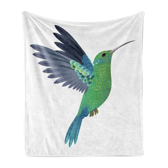 Hummingbird Soft Flannel Fleece Throw Blanket, Love Freedom Sign Thin Beak Bird Animal Isolated Illustration, Cozy Plush for Indoor and Outdoor Use, 50" x 70", White and Multicolor, by Ambesonne