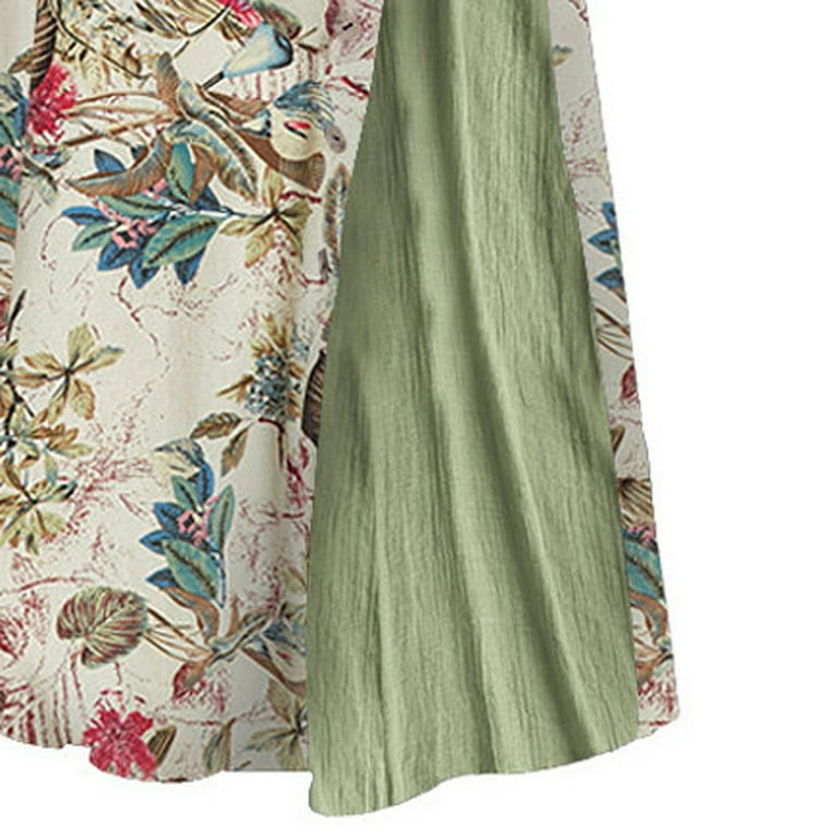 IDALL Summer Dresses,Maxi Dresses Women Vintage Print Floral Patch Dress  3/4 Sleeve O-Neck Loose Maxi Dress Long Dresses,Linen Dress,Hawaiian Dresses  Green Dress 3XL - Walmart.com