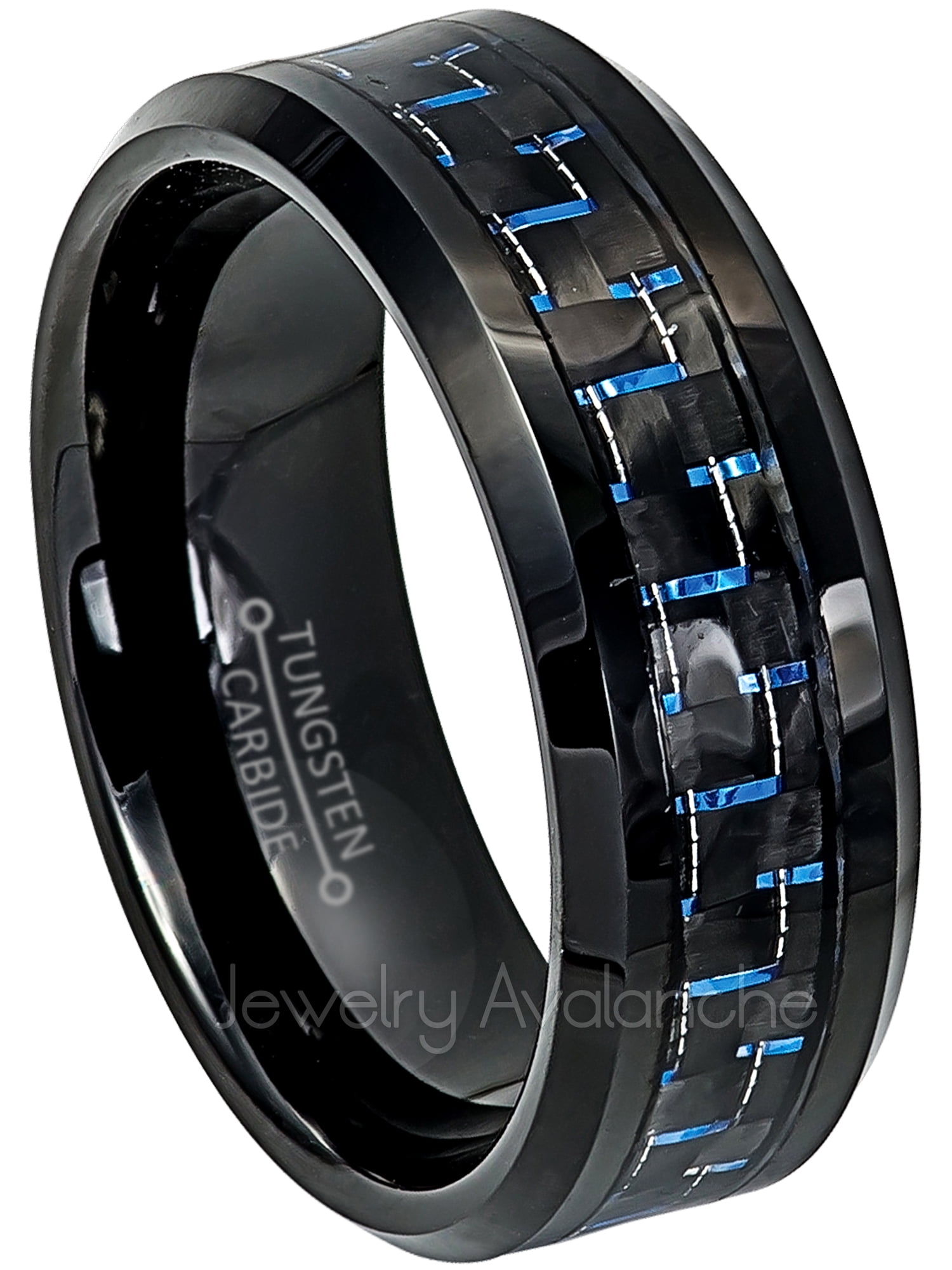 8mm Tungsten Carbide Ring Black Carbon Fiber Inlay Wedding Band Mens Jewelry 