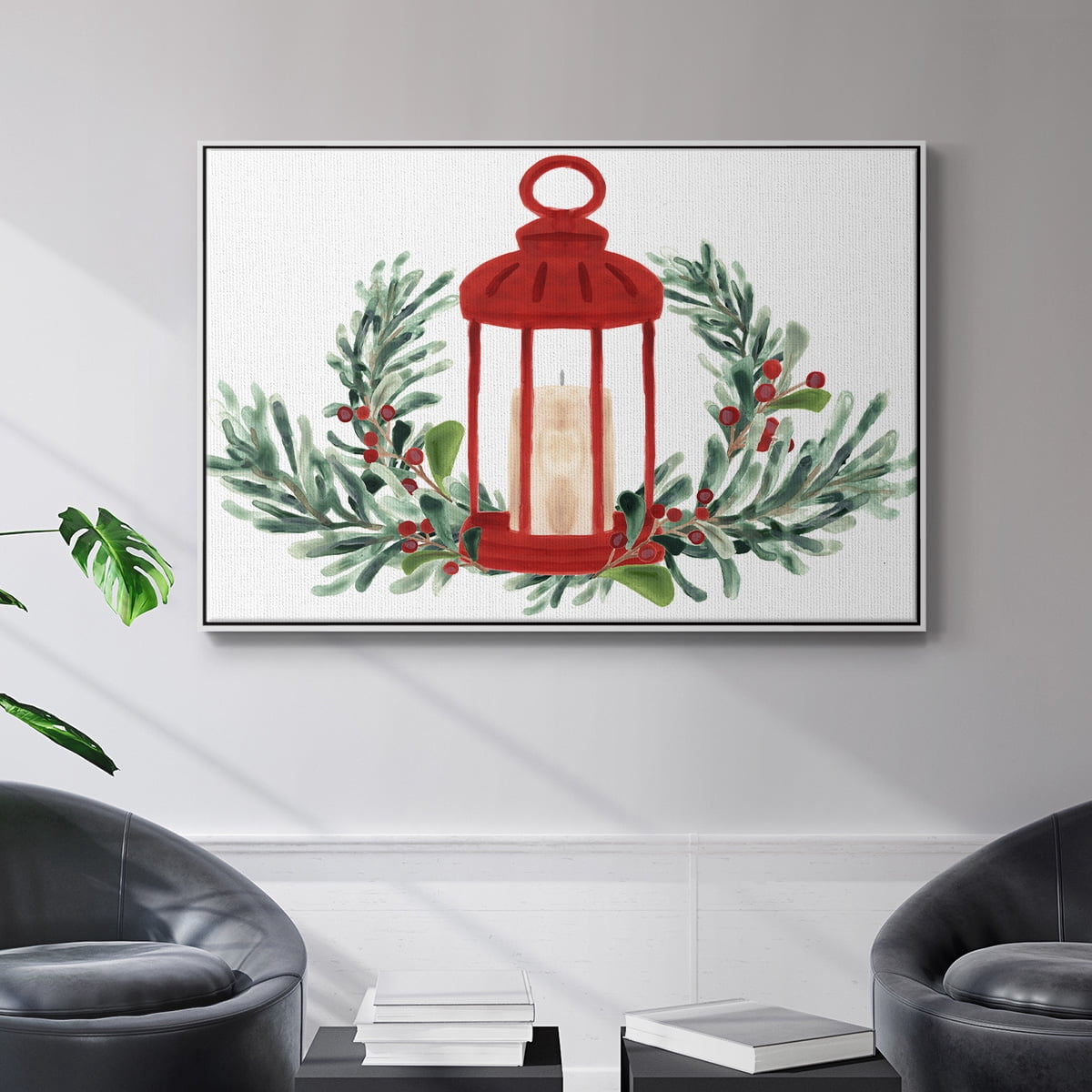 Woodland Holiday Collection A - Framed Gallery Wrapped Holiday Canvas - 37 x 25 - White Frame