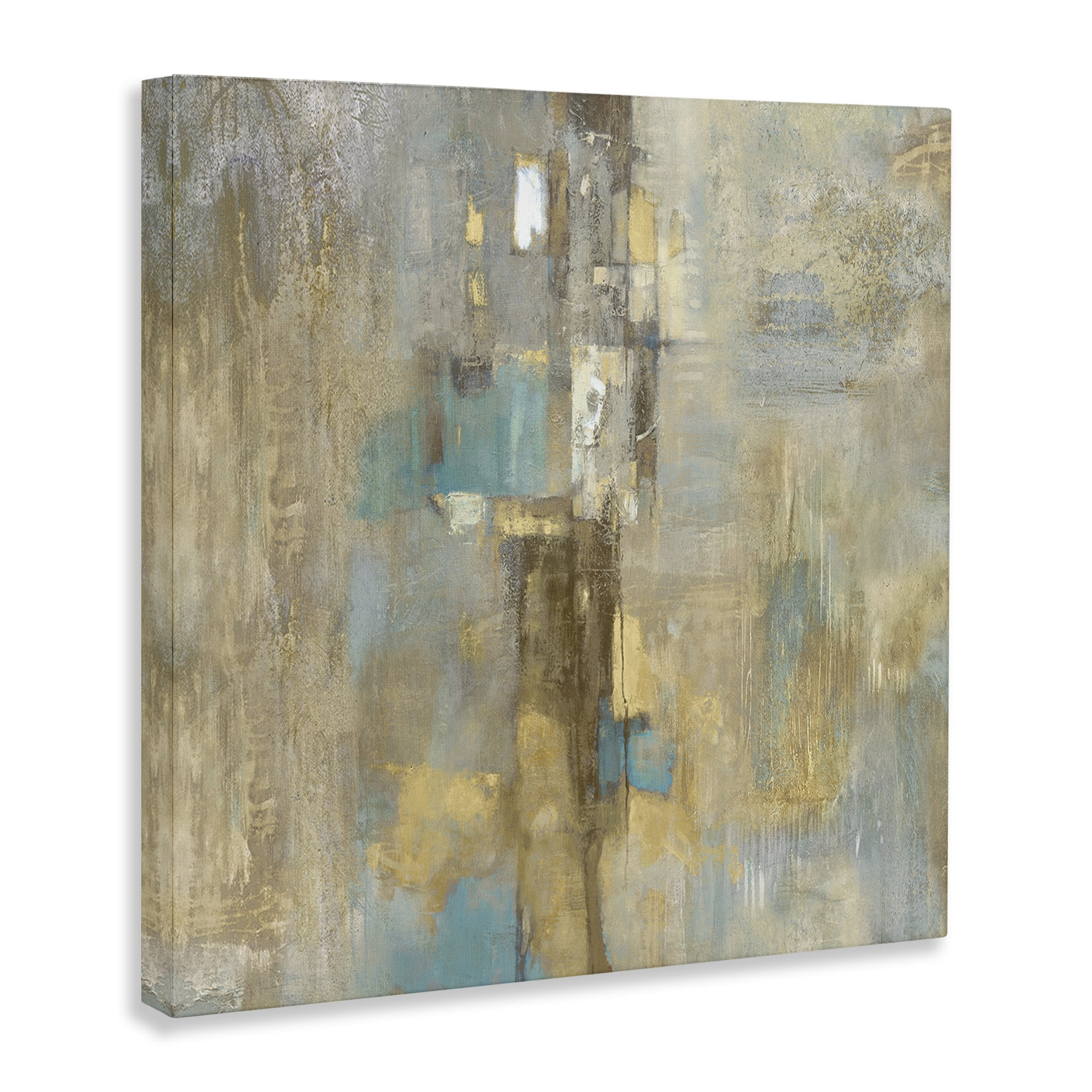 Stupell Industries Gold Abstract with Blue Abstract Painting Wrapped Canvas Art Print Wall Art, 24 x 24