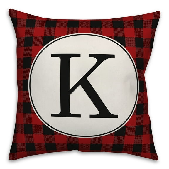 Creative Products Black & Red Buffalo Check Plaid Monogram 18x18 Spun Poly Pillow