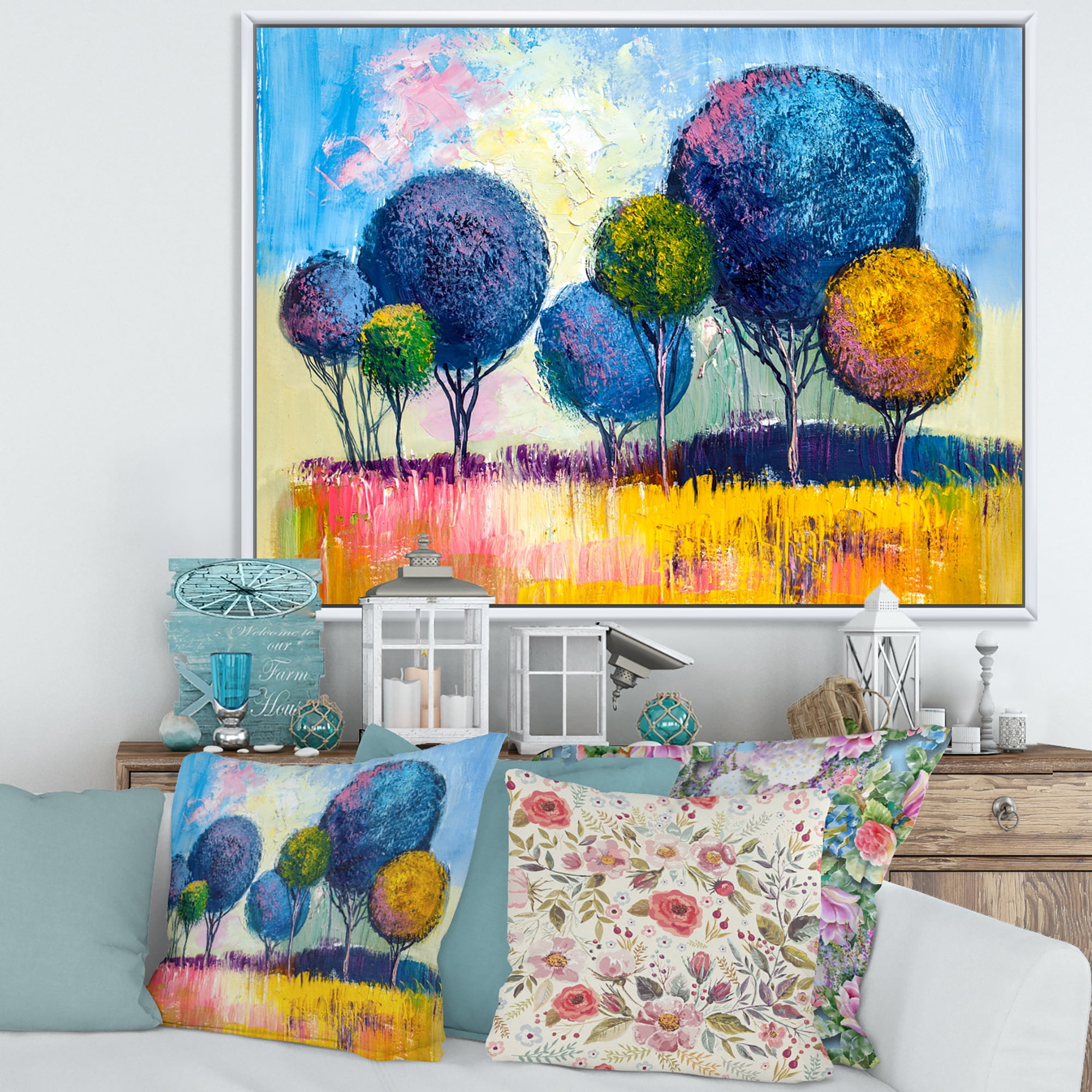Designart 'Autumn Colorful Fantasy Trees III' Modern Framed Canvas Wall Art Print