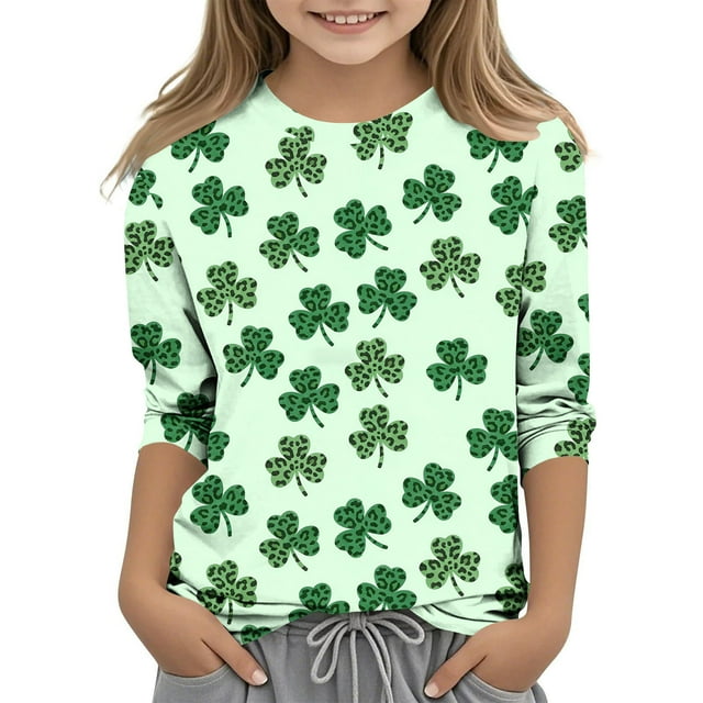 Tauxra Chandail de la Saint-Patrick pour Adultes, Chandail à Col Rond Imprimé à Manches 3/4, T-Shirt Décontracté à Manches Longues avec Graphique de Trèfle pour Activités Festives
